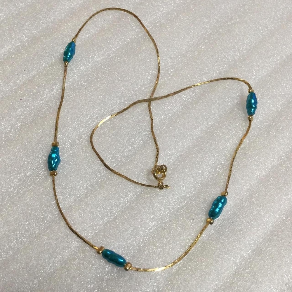 Dainty Gold and Blue Necklace
